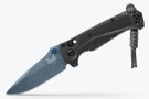 Benchmade Mini Adira with tempest grey handles and a blue blade.