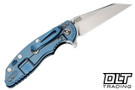 Hinderer 3.5" XM-18 No Choil Wharncliffe 20CV - Blue Anodized Titanium - Black G-10 - Back