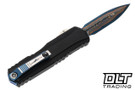 Microtech 1242-16MS2 Cypher II D/E - Hefted Black Handle - Baker Forge Blued Coppermai Damascus Blade - Blue Accents - Tritium Button