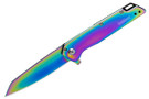 Kershaw Misdirect with 3" rainbow PVD 4Cr14 reverse tanto blade, rainbow stainless steel handle, SpeedSafe assisted opening, frame lock, flipper tab, 3.1 oz, reversible pocket clip.