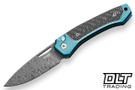 LionSteel Twain - Damascus Blade - Blue Titanium - Carbon Fiber Inlay