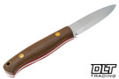 Lishen Lynx Scandi A2 Natural Canvas Micarta - Red Liners - Brass Pins