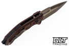 Heretic Medusa Auto Tanto Bronze MagnaCut Blade - Blood Red Carbon Fiber Handle