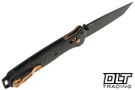 Benchmade 537BK-10 Bailout folding knife with Carbon Fiber handles and gold hardware with a black S90V Tanto blade