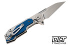 Hinderer Full Track Wharncliffe S45VN - Stonewashed Titanium & Blade - Blue G-10 - Back