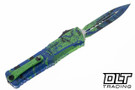 Microtech 1142-1GMPWBKSPLS Combat Troodon Gen III D/E - Green Mamba - Black Green & Blue Splatter Handle - Splatter Cerakote Blade