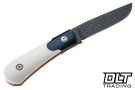 Double X Knives Fixed Trapper MagnaCut - White G-10 - Blue Canvas Bolster - Red Liners
