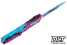 Microtech 1142-1LBPK-BKSPLS Combat Troodon Gen III D/E - Black, Pink, & Blue Paint Splatter - Splatter Cerakote Blade