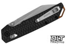 Limited edition Kershaw Iridium 2038RCF with stonewash M390 reverse tanto blade and carbon fiber handle shown closed with a deep carry pocket clip. 