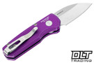 Pro-Tech Runt 5 - Battleworn Smooth Purple Handle - Satin MagnaCut Wharncliffe Blade - White Pearl Button - Satin Hardware