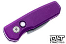 Pro-Tech Runt 5 - Battleworn Smooth Purple Handle - Satin MagnaCut Wharncliffe Blade - White Pearl Button - Satin Hardware