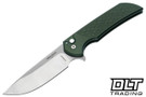 Pro-Tech Mordax - Green Aluminum Handle - Satin MagnaCut Blade - White Pearl Button - Satin Hardware