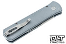 Pro-Tech Godson - Grey Aluminum Handle - Purple Marble CF Inlay - Satin 20CV Blade - Abalone Button
