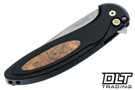 Pro-Tech Cambria 2 shown closed with maple burl inlay handles and mosaic button. 