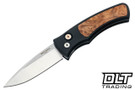Pro-Tech Duke 2 - Black Aluminum - Maple Burl Inlay - Satin MagnaCut Blade - Mosaic Button