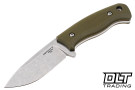Defiant 7 Bullie - Stonewashed K110 Blade - Smooth OD Green G-10 Handle -  Tom Krein Design