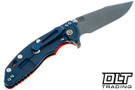 Hinderer 3.5" XM-18 Skinny Harpoon Spanto MagnaCut - Battle Blue Anodized Titanium - Working Finish Blade - Orange G-10 - Back
