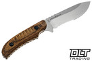 Benchmade Bone Collector 15005S-2 - Walnut Wood Rib Cage Pattern Handle - Partially Serrated D2 Blade