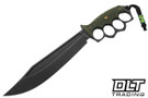 RMJ Tactical Marauder 3V - Graphite Black Cerakote - Dirty Olive G-10 - Leather with Vietnam Tiger Stripe Inlay Sheath