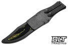 RMJ Tactical Marauder 3V - Graphite Black Cerakote - Dirty Olive G-10 - Leather with Vietnam Tiger Stripe Inlay Sheath