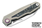 Divo Saloon - Purple Nurple - Beadblast Titanium Handle - Purple Flow Camo Carbon Inlay - Belt Satin S90V Blade
