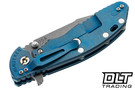 Hinderer XM-24 Harpoon Spanto S45VN - Battle Blue Anodized Titanium - Working Finish Blade - Blue & Black G-10