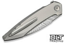 WE Knife Company Fluxor Flipper 23071-DS1 - Polished Bead Blasted Titanium - Fafnir Damasteel Blade