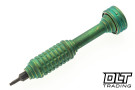 Griffin MKIII Bit Driver in vintage green titanium showing milled grip pattern and ceramic bearing top cap.