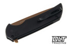 Pro-Tech Mordax - Black Aluminum - Tan PVD MagnaCut Blade - Black Lip Pearl Button