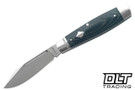 RoseCraft Barren Fork Jack - Blue Denim Micarta - Satin 14C28N Clip Point Blade
