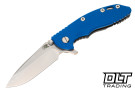 Hinderer 3.25" XM-18 S45VN Spearpoint - Working Finish Titanium - Stonewashed Blade - Blue G-10