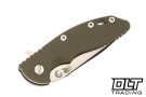 Hinderer 3.25" XM-18 S45VN Spearpoint - Working Finish Titanium - Stonewashed Blade - OD Green G-10