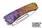Medford Marauder Tanto - Tumbled MagnaCut - Bronze Violet Fade Stained Glass to Peaks & Valley Sculpting - Flamed H & C#2