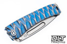 Medford Marauder Tanto - Satin MagnaCut - Blue & Silver Predator Sculpting - Blue & Silver Hardware - Silver Clip