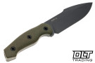 Kunwu Stiffy G - Olive Green Micarta - Teflon Coated Assab 88 Blade - Kydex Sheath