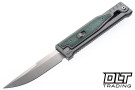 Reate EXO-OG OTF - Drop Point Satin Elmax Blade - Bead Blast Titanium - OD Green Micarta Inlay