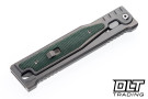 Reate EXO-OG OTF - Double Edge Satin Stonewashed Elmax Blade - Bead Blast Titanium - OD Green Micarta Inlay