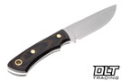 Bark River Broadside Fixed Blade with CPM-154 steel and Black/Green Canvas Micarta handles with Brass Pins.