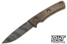 Vehement Foreman - Natural Micarta - Black Liners - OG Tiger Stripe Blade - Black Leather - White Stitching