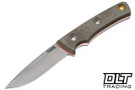 Vehement Foreman - OD Micarta - Orange Liners - Satin Blade - Black Leather - White Stitching