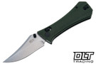 Auxiliary Manufacturing Pocket Bowie Crossbar - Green Micarta - Stonewash 14C28N Blade
