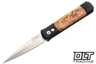 Pro-Tech Godfather - Black Handle - Maple Burl Inlay - Satin Blade