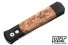 Pro-Tech Godfather - Black Handle - Maple Burl Inlay - Satin Blade