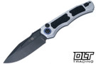 Heretic Wraith V4 S/E Auto - Clip Point Battleworn Black MagnaCut Blade - Blizzard Chassis - Blue Ti Collar