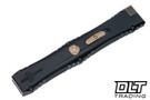 Microtech 1152-16HCBKBZ Nemesis IV D/E - Black Ano Aircraft Alloy - Bronze Accents - Etched Blade - Marfione Custom
