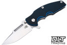 Hinderer Jurassic Frontier Clip Point MagnaCut - Stonewashed Titanium & Blade - Blue & Black G-10