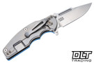 Hinderer Jurassic Frontier Clip Point MagnaCut - Stonewashed Titanium & Blade - Blue G-10 - Back
