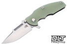Hinderer Jurassic Frontier Clip Point MagnaCut - Stonewashed Titanium & Blade - Translucent Green G-10