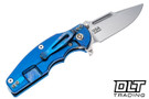Hinderer Jurassic Frontier Clip Point MagnaCut - Blue Anodized Titanium - Stonewashed Blade - Blue G-10 - Back