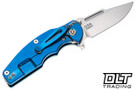 Hinderer Jurassic Frontier Clip Point MagnaCut - Blue Anodized Titanium - Stonewashed Blade - Translucent Green G-10 - Back